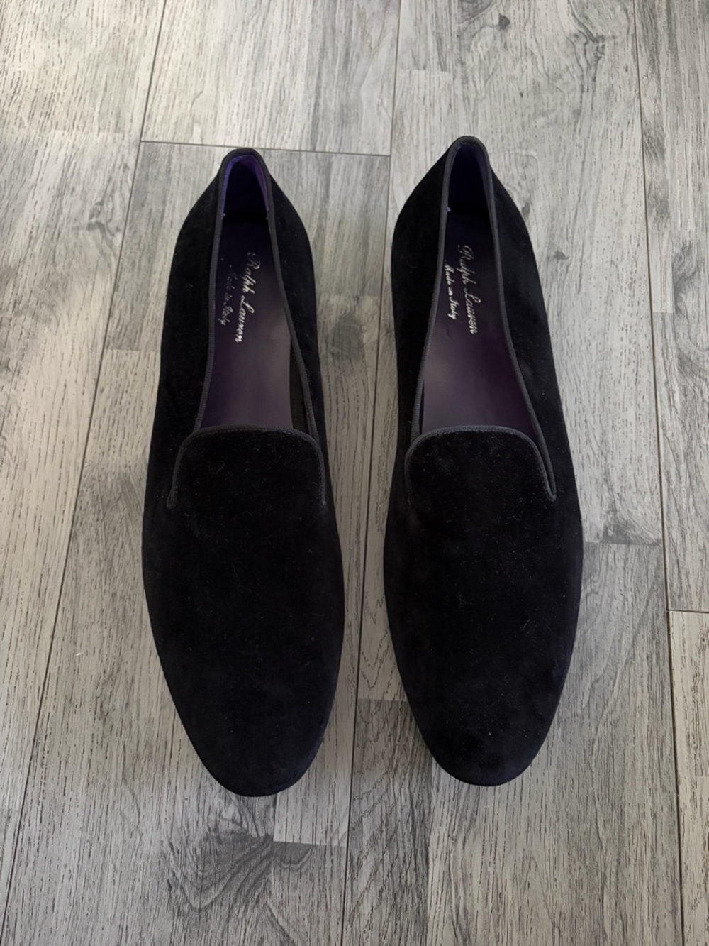 Ralph Lauren Purple Label Collins Black Velvet Slip-On Loafers Made in Italy